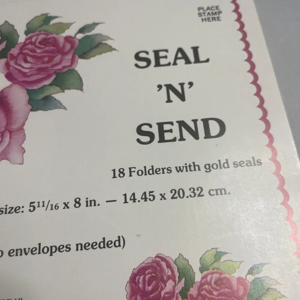PRATT & AUSTIN‎ Seal N Send Foldover Note Set 11 Notes 24 Gold Seals Pink Roses